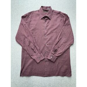 Ermenegildo Zegna Shirt Mens Extra Large Maroon Check‎ Luxury Made In Italy